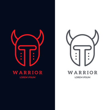 Warrior helmet logo. Trendy line art design. Eps10 vector illustration.