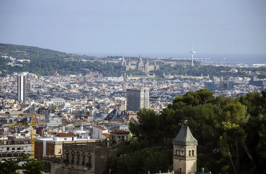Barcelona Montjuic hill view from Park Guell