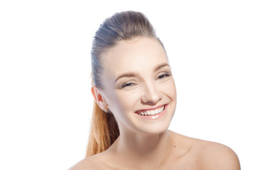 happy young lady smiling in studio