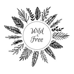 Hand drawn illustration. Vintage decorative wreath. Tribal desig