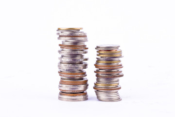 a pile of  coins stacks money on white background finance business isolated
