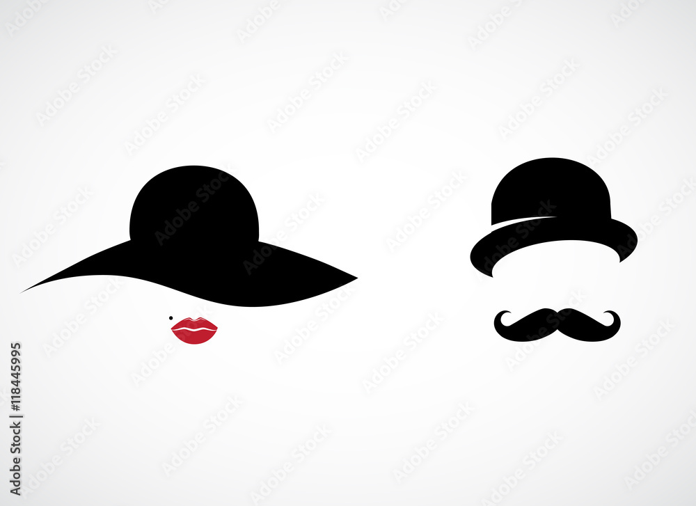 Wall mural retro lady and gentleman vector icon.