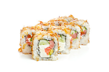 japanese sushi rolls on a white background