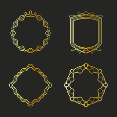 Golden emblems and badges frames set. Vector illustration