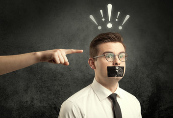 Hand pointing at business employee