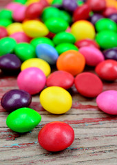 Many candies on table