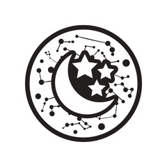 flat icon in black and white style moon and stars 