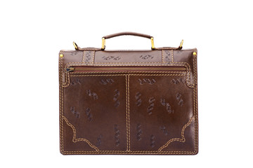 One  leather brown briefcase .Isolated on the white background.Men's business fashion accessories.