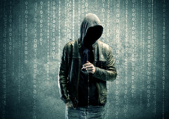 Angry mysterious hacker with numbers