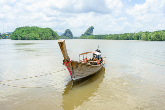 Long tail boat in river in Krabi, Thailand
