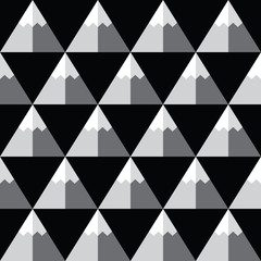 Geometric monochrome seamless pattern with mountains - winter background 