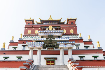 Obraz premium Traditional Tibetan Buddhism buildings scenery in wuxi lingshan,China
