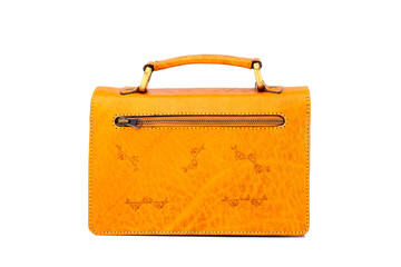 One  leather  briefcase .Isolated on the white background.Men's business fashion accessories.