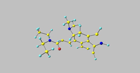 Lysergic acid diethylamide or LSD molecule isolated on grey