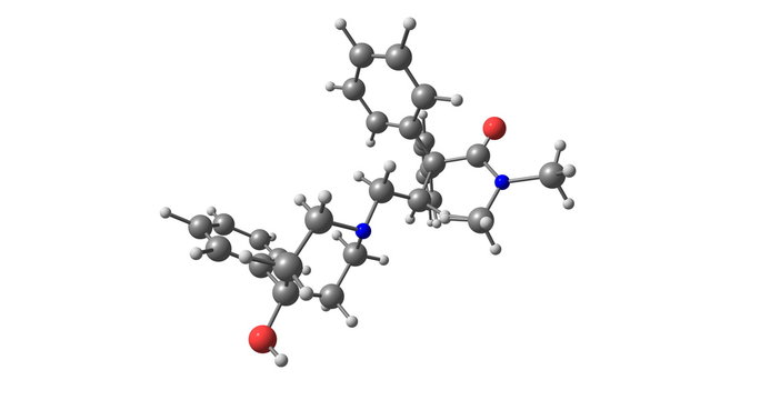Loperamide molecular structure isolated on white