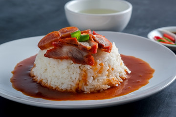 Red pork and Rice , thai food