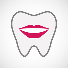 Isolated line art tooth icon with  a female mouth smiling