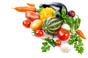Fresh vegetable with green leaves and herbs