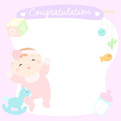 sweet baby girl on empty greeting card vector