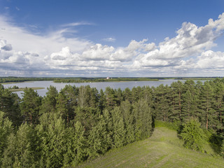 View of small islands on the lake in Masuria and Podlasie distri