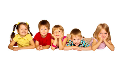 Group of happy children friends laughing. © Vitalinka