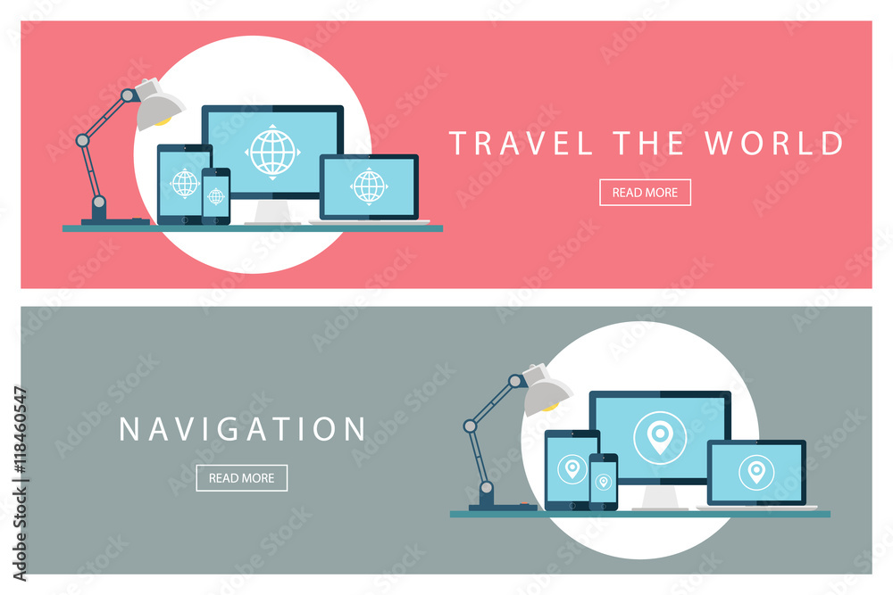Aufkleber set of flat design travel concepts. travel the world and navigation. banners for web design, marketi