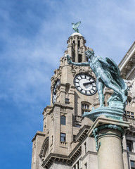 Fototapeta na wymiar Brinze statue on the Cunard War memorial, Liverpool England