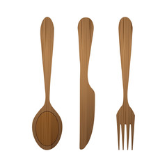 spoon fork and knife with wood