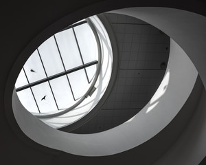 Interior spiral staircase, Liverpool museum, England, with seagu