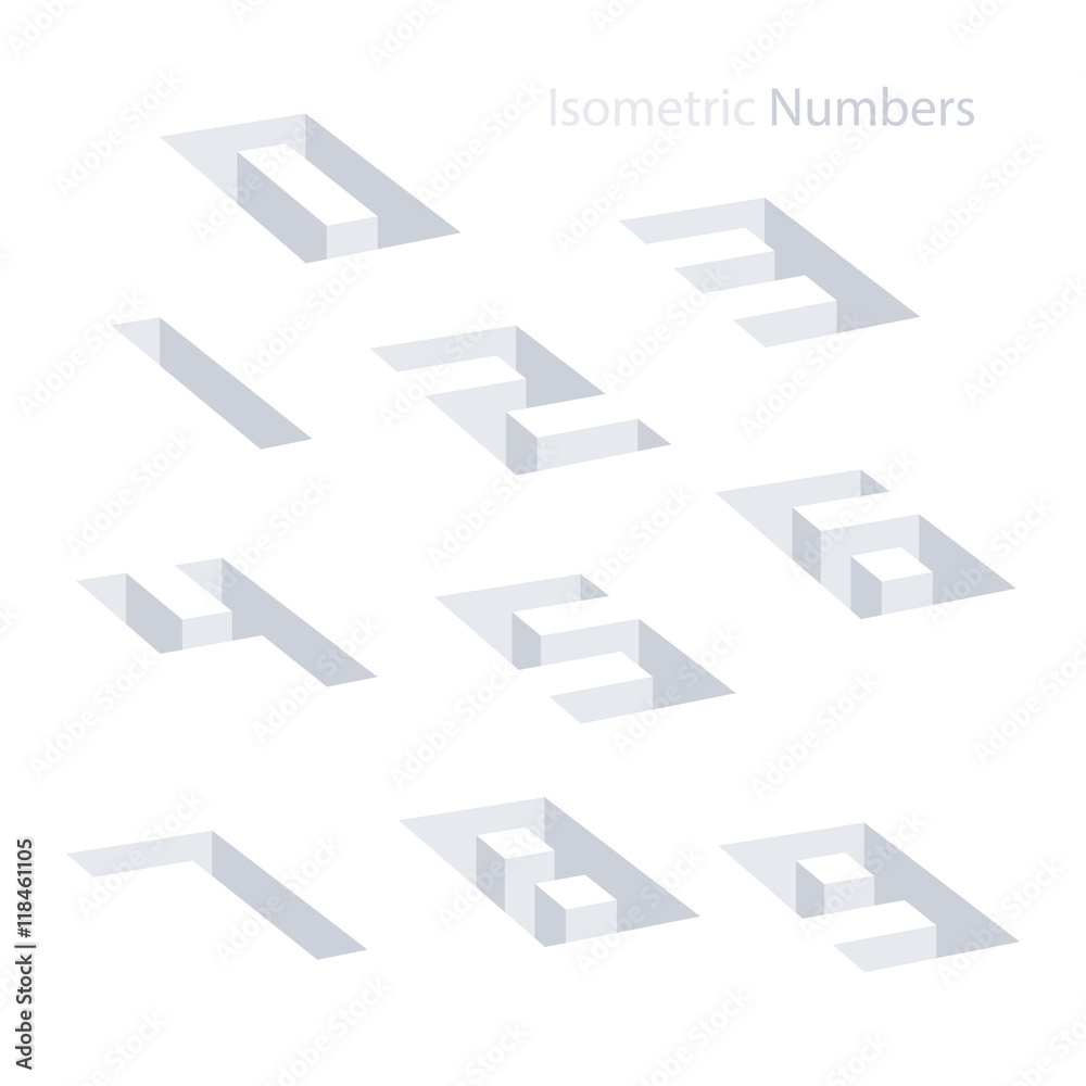 Aufkleber collection of the isometric numbers. effect hole. three-dimensional elements. vector illustration.