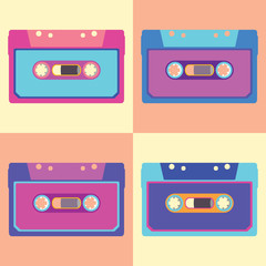 Obraz premium Retro cassette in flat style. Set of illustrations.