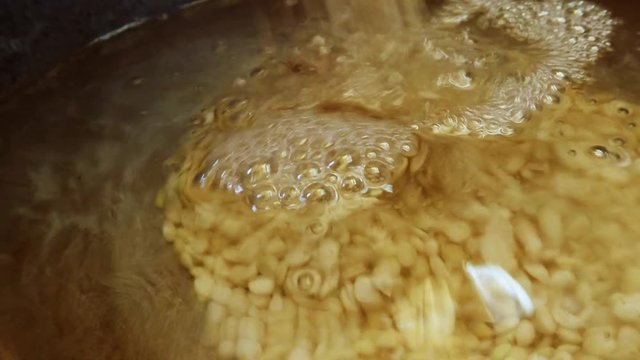 in Water of Cauldron Poured Pease Pudding Closeup