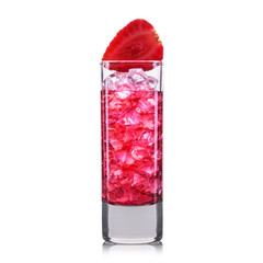 Red shot cocktail with strawberry isolated on white background.