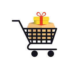 shopping cart gift online payment ecommerce icon. Flat illustration. Vector graphic