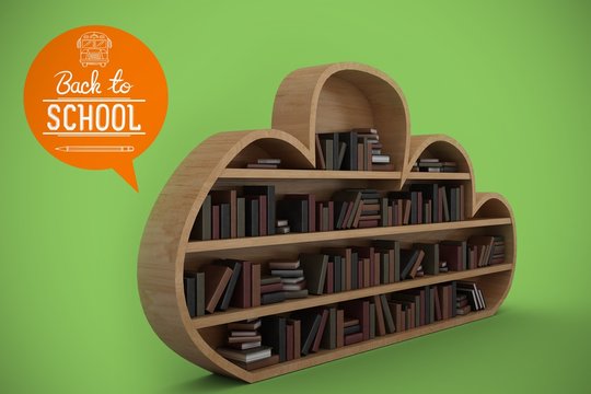 Composite image of books arranged on cloud shaped bookshelves