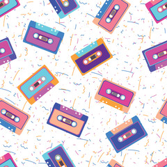 Retro cassette in flat style. Set of illustrations.