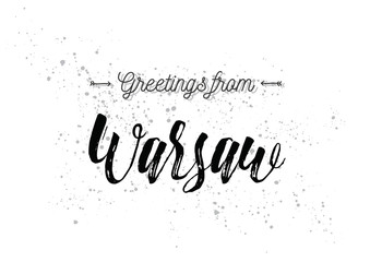 Greetings from Warsaw, Poland. Greeting card with lettering design.