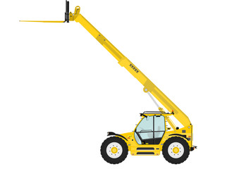Side view. of telescopic handler equipped with fork.  Vector