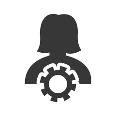 gear woman female social network person media icon. Isolated and flat illustration. Vector graphic
