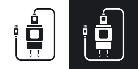 Vector Charger for Phone with micro USB Connector icon. Two-tone version of simple icon on black and white background