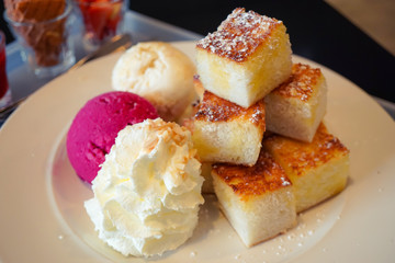 honey toast bread with ice-cream