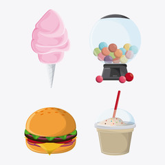 cotton candy hamburger sphere milk shake fair food snack carnival festival icon Vector illustration