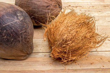Coconut on a wooden background   