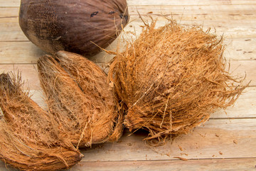Coconut on a wooden background   