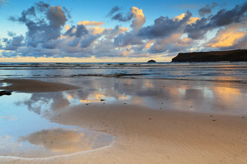 Early morning view of the beach at Polzeath