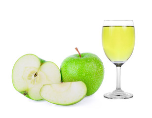 Green granny smith apple and Juice on white background