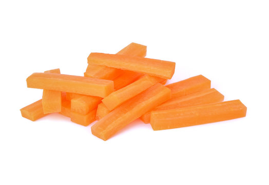 fresh carrots sticks on white background