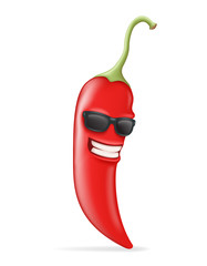 Cool Hot Chili Pepper Sunglasses Happy Character Realistic 3d Design Vector illustration