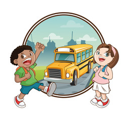 yellow bus kids back to school cartoon icon. Colorful design. Vector illustration