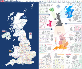 high-detailed administrative units map of United Kingdom. All elements entitled and easy-to-use